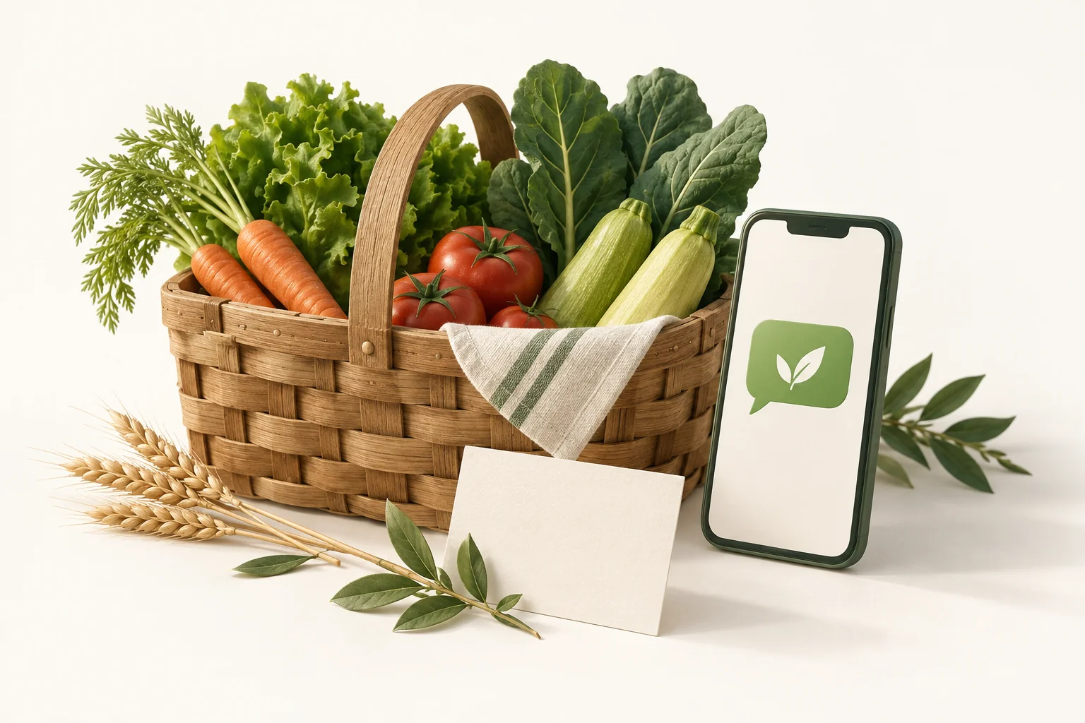 Concept illustration: a produce basket and a customer message